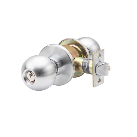 Heavy Duty Grade 1 Cylindrical Keyed Entry Function Door Knob In Satin Stainless Steel